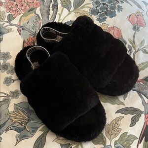 UGG Black Plush Slippers size 4